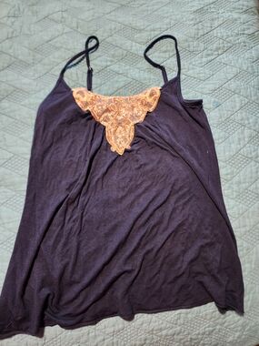 Metro Blue Camisole with Gold Lace Applique